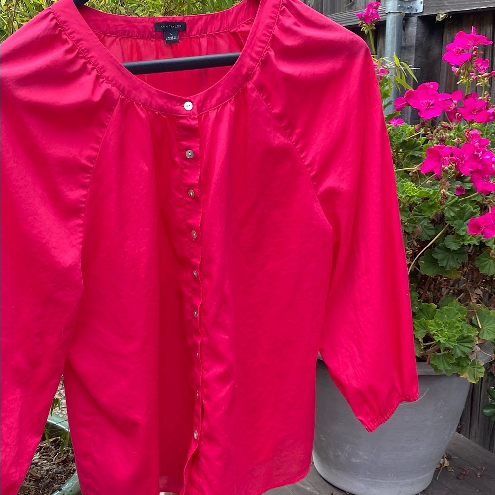 Ann Taylor button down blouse, pink, size large